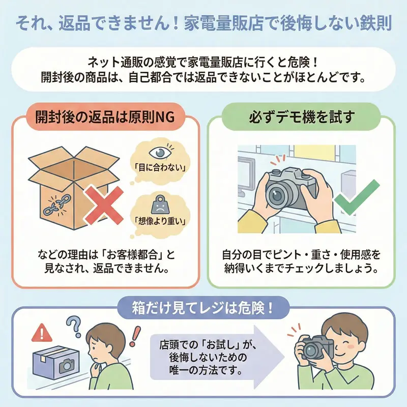 双眼鏡を電気屋で買う時の注意点｜購入時は「開封後の返品不可」に注意