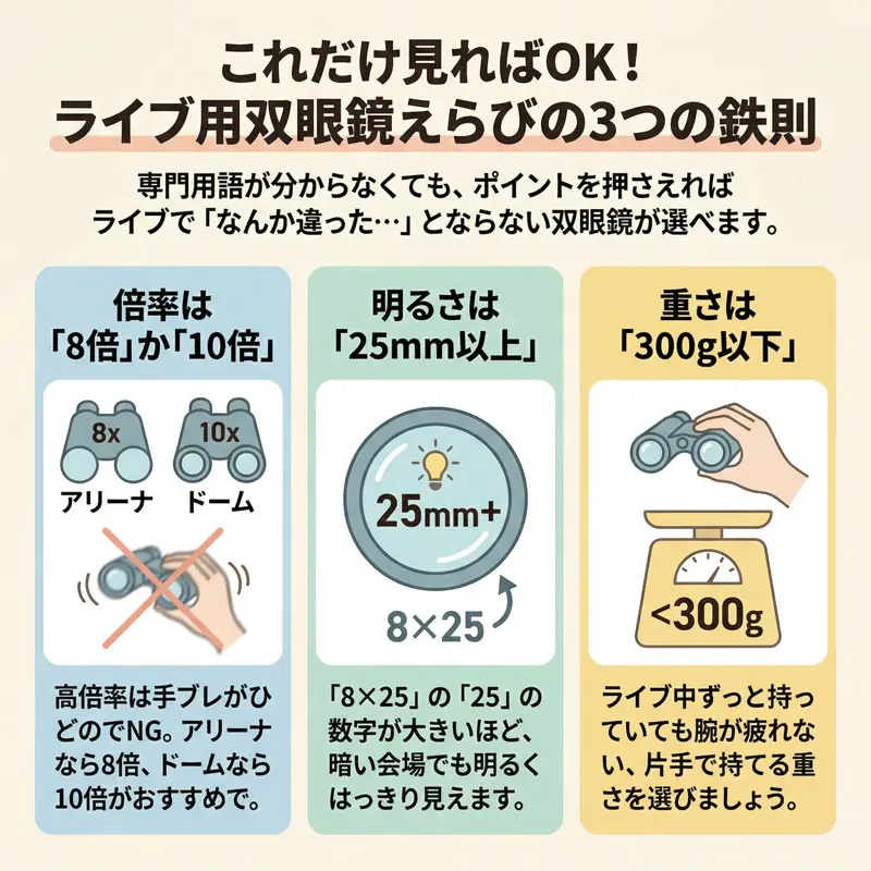 双眼鏡を電気屋で買う時にこれだけ見ればOK！ライブ用双眼鏡選びの3つの鉄則